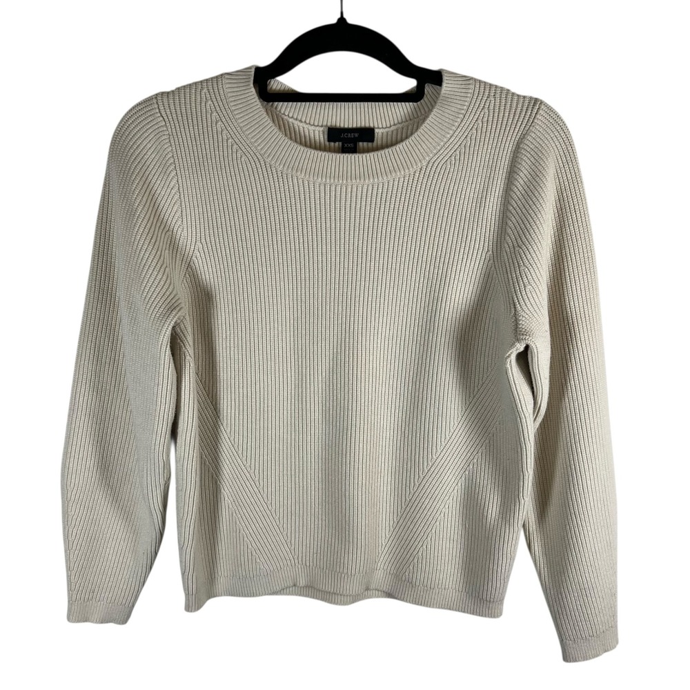 J.Crew Womens XXS Cream Ribbed Knit Crewneck Sweater Long Sleeve Off White Coz